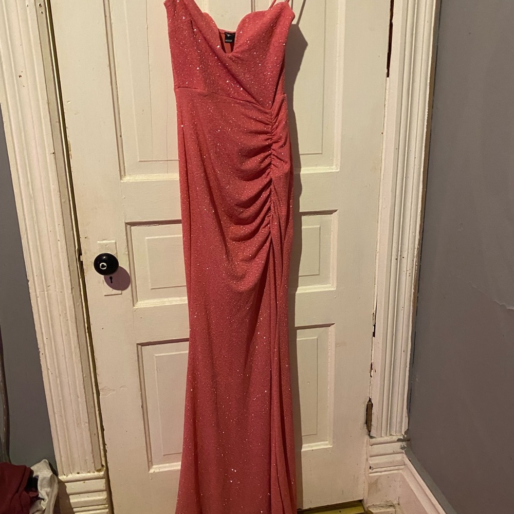Windsor Sparkling Pink Ruched Prom Dress